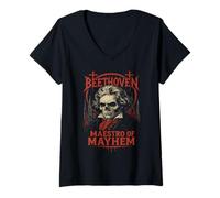 Donna Ludwig Van Beethoven - Compositore Musicale Classico Death Metal Maglietta con Collo a V