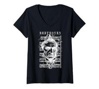 Donna Ludwig Van Beethoven Spartito Classico Ritratto Vintage Maglietta con Collo a V