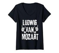 Donna Ludwig Van Mozart Rock Punk Musica Classica Umorismo Maglietta con Collo a V