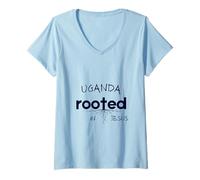 Donna L'Uganda radicata nell'arte Cristiana di Gesù Maglietta con Collo a V