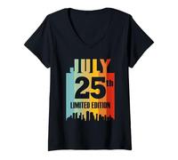 Donna Luglio 25 Edizione Limitata Retro Vintage Compleanno Maglietta con Collo a V