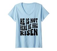 Donna Lui Non è Qui è risorto. cristiani Uomini, Donne & Bambini Maglietta con Collo a V