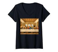 Donna L'Ultima Cena per Gatti, Funny Cats, Cat Lovers, Cat Art Classic Maglietta con Collo a V