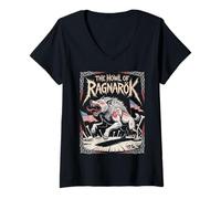 Donna L'ululato di Ragnarok Mito norreno Wolf Warrior Viking Saga Maglietta con Collo a V