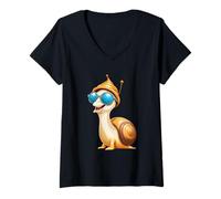Donna Lumaca Cartone con Cappellino e Occhiali Maglietta con Collo a V