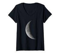 Donna Luna Crescente - Design con Cielo Notturno Tranquillo Maglietta con Collo a V