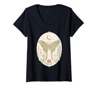 Donna Luna Moth Celestial Botanical Pastel Art Nature Art Maglietta con Collo a V