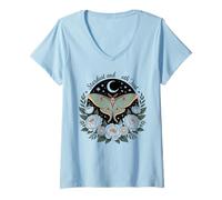 Donna Luna Moth Night Bouquet Floreale Scuro Botanico Mistico Maglietta con Collo a V