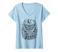 Donna Luna Moth Wildflower Dark Botanical Wichy Floral Maglietta con Collo a V