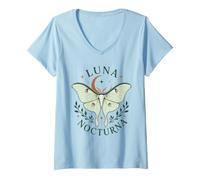 Donna Luna Nocturna Moth Celeste Luna Notte Insetto Maglietta con Collo a V