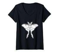 Donna Lunar Moth Celestial Insect Vintage Gothic Nature Moon Maglietta con Collo a V