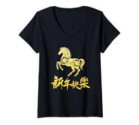 Donna Lunar New Year 2026 Year of The Horse Chinese Floral Maglietta con Collo a V