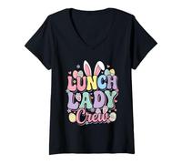 Donna Lunch Lady Crew Easter Bunny Cute Cafeteria Staff Spring Maglietta con Collo a V