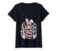 Donna Lunch Lady Easter Crew Bunny Carrot Cute Cafeteria Easter Maglietta con Collo a V