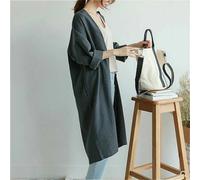 Donna lungo Larga Lino Cappotto Giacca Giacca Top Casual Cardigan Largo Vintage
