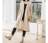 Donna lungo senza Maniche Cardigan Aperto Davanti Fidanzato Casual Gilet Estate