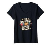 Donna L'universo ha la mia schiena stile retrò positivo atmosfera retrò Maglietta con Collo a V