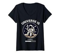Donna L'Universo Sta caricando la Luna Astronauta per Lo Spazio e Maglietta con Collo a V