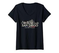 Donna Luoghi d'Interesse di San Diego Viaggio Vintage negli Stati Maglietta con Collo a V