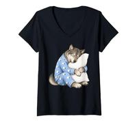 Donna Lupo Che Dorme in Pigiama Carino Sonno Maglietta con Collo a V