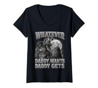 Donna Lupo Meme Joke Qualunque papà Vuole papà Ottiene Cool Retro Maglietta con Collo a V