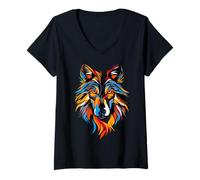 Donna Lupo Motivo Amo i Lupi Branco di Lupi Cane Lupo Maglietta con Collo a V