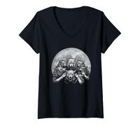 Donna Lupo Pack Howling Luna Piena Silhouette Wildlife Art Maglietta con Collo a V