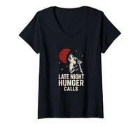 Donna Lupo Pizza Luna Late Night Hunger Graphic Maglietta con Collo a V