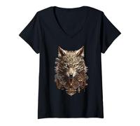 Donna Lupo Steampunk Maglietta con Collo a V