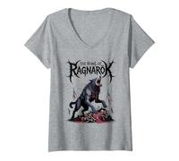 Donna Lupo Vichingo Fenrir Mitologia norrena L'ululato di Ragnarok Maglietta con Collo a V