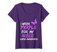 Donna Lupus Awareness I Wear Purple for My Niece Maglietta con Collo a V