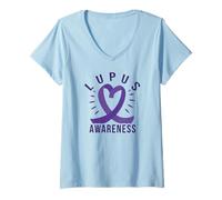 Donna Lupus Awareness Nastro Viola SLE Meme Maglietta con Collo a V