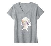 Donna Lupus Splendidamente Coraggioso Viola Farfalla Line Art Woman Maglietta con Collo a V