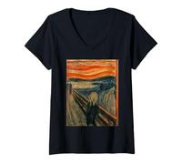 Donna L'urlo di Munch Expressionism Art Maglietta con Collo a V