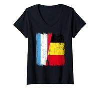 Donna Lussemburgo Belgio Mezza Bandiera Lussemburghese Maglia Belga Maglietta con Collo a V