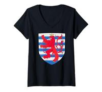 Donna Lussemburgo Scudo Medievale Roude Leiw Stemma Blazon Maglietta con Collo a V