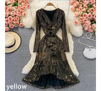 Donna Lustrini Lungo Abiti Asimmetrico a Balze Coda di Pesce Manica Banchetto