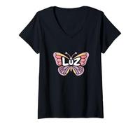 Donna Luz Butterfly - Personalizzato Carino Nome Word Art Maglietta con Collo a V
