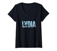 Donna Lydia Sea Waves - Nome Personalizzato Ocean Beach Art Maglietta con Collo a V