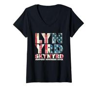 Donna Lynyrd Skynyrd Bandiera Logo US Stars Stripes Anni '70 Southern Rock Maglietta con Collo a V