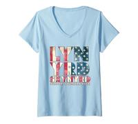 Donna Lynyrd Skynyrd Bandiera Logo US Stars Stripes Rock 70s Southern Maglietta con Collo a V