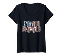 Donna Lynyrd Skynyrd Bandiera Logo USA Stelle Strisce Southern Gifts Maglietta con Collo a V