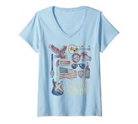 Donna Lynyrd Skynyrd Collage Sweet Home Alabama Bandiera USA Biker Band Maglietta con Collo a V