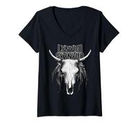 Donna Lynyrd Skynyrd - Cranio Steer in Scala di Grigi, Stile Vintage Anni '70 Maglietta con Collo a V