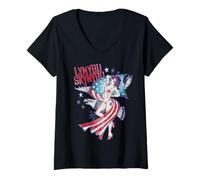 Donna Lynyrd Skynyrd Lady Liberty Eagle Stars Stripes Bandiera USA Rock Maglietta con Collo a V