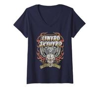 Donna Lynyrd Skynyrd Motor Skull Classic Southern Rock Biker Band Maglietta con Collo a V