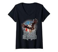 Donna Lynyrd Skynyrd Pick Em Up Eagle Free Bird Rock Stars Stripes Maglietta con Collo a V