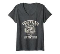 Donna Lynyrd Skynyrd Serpente Avvolto Teschio Anni '70 Rock Tattoo Art Biker Maglietta con Collo a V