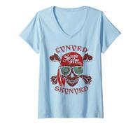 Donna Lynyrd Skynyrd Skull Crossbones Simple Man Pirate Retro Rock Maglietta con Collo a V