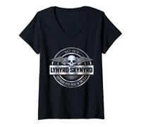 Donna Lynyrd Skynyrd Southern Rock Hat Logo Argento Anni '70 Rock Biker Maglietta con Collo a V